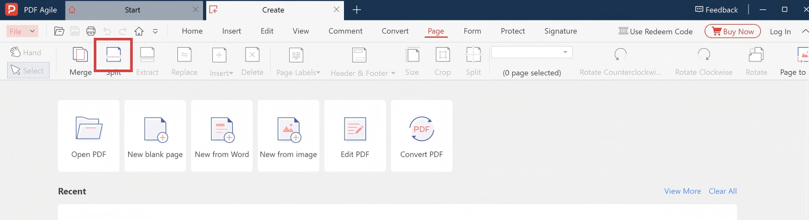 Step 3: Go to Page tab and select Split PDF